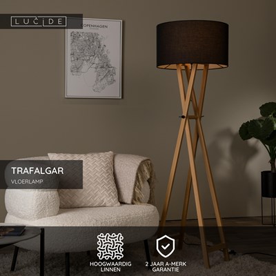 Lucide TRAFALGAR - Vloerlamp - Ø 48 cm - 1xE27 - Naturel